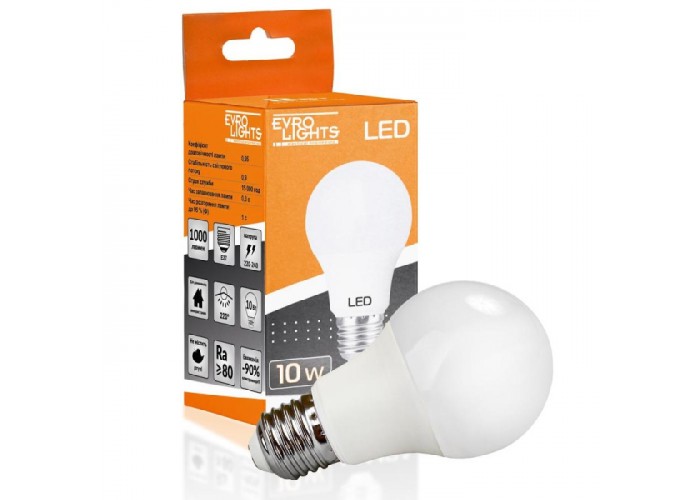 Лампа світлодіодна Evro Lights 10Вт 4200К A-10-4200-27 Е27