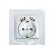 Розетка с заземлением и  двумя usb портами 2.1A Luxel JAZZ (9030) белый
