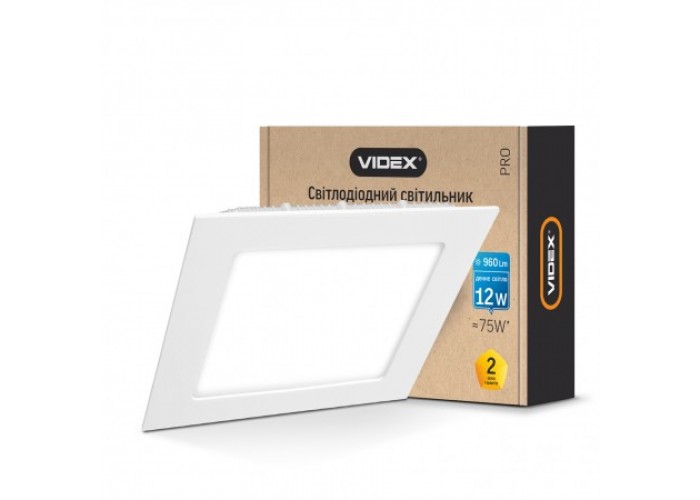 Светильник светодиодный встраиваемый VIDEX квадрат 12W 5000K 220V (24073)
