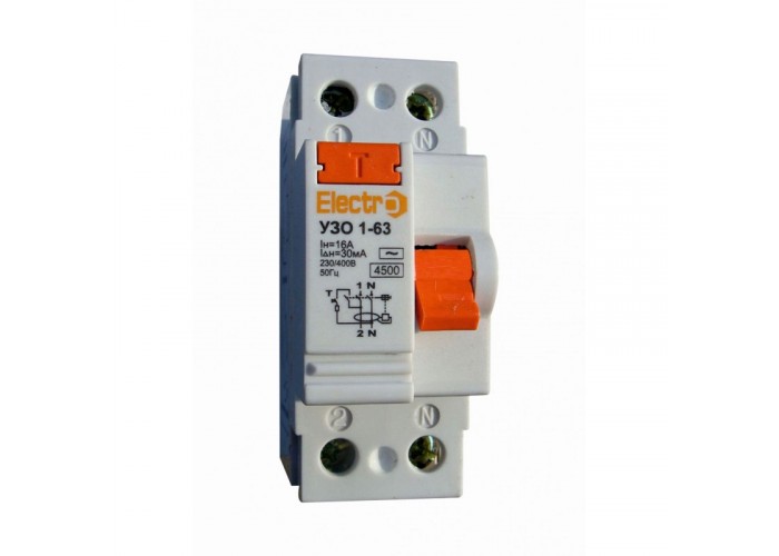 Дифференциальное реле ElectrO УЗО1-63 2 полюса 25А 100мА 4,5kA АС (45UZ63225Е100)