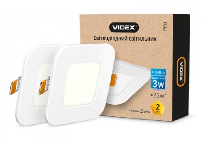 Светильник светодиодный встраиваемый VIDEX квадрат 3W 5000K 220V  (24625)