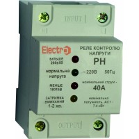 Автоматическое реле контроля напряжения ElectrO РН 1 полюс +N 25А 5,0 кВт 230В (RN1N25)