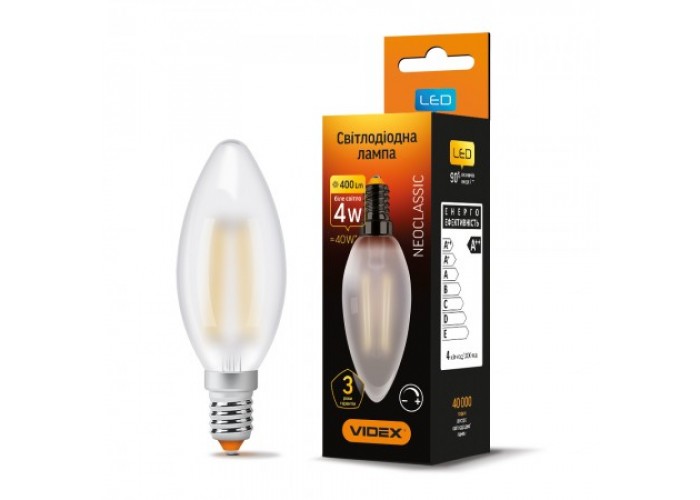 Лампа светодиодная VIDEX Filament C37FMD 4W E14 4100K 220V диммерная (24558)