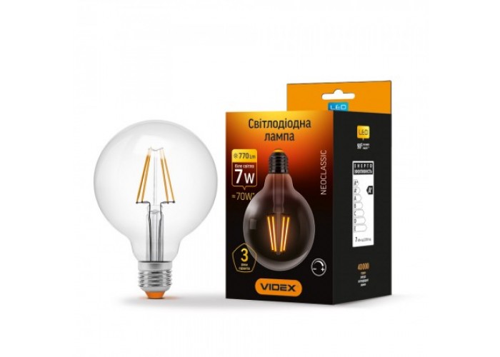 Лампа светодиодная VIDEX Filament G95FD 7W E27 4100K 220V диммерная (24313)