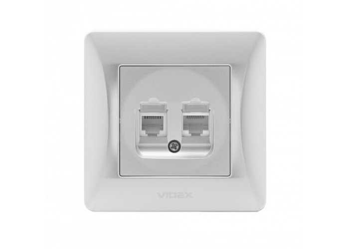 Розетка VIDEX BINERA CAT6+CAT3 двойная серебряный шёлк (25036)