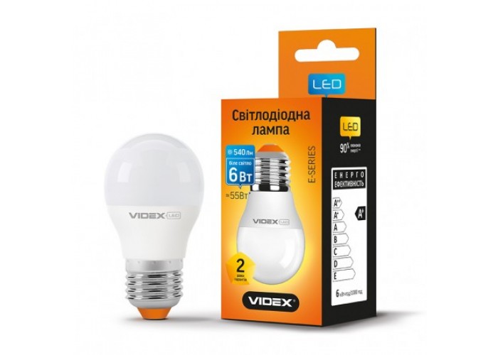 Лампа светодиодная VIDEX G45e 6W E27 4100K 220V (23891)