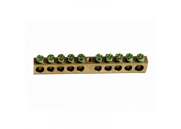 Нулевая "N" шина ElectrO 6 х 9 - 12 / 1, на 12 отв., 1 отв. центр, до 40А (SH6X9B12)
