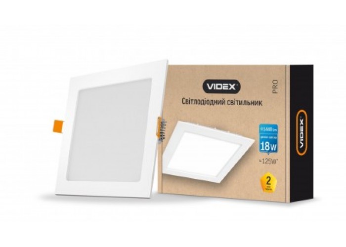 Светильник светодиодный встраиваемый VIDEX квадрат 18W 5000K 220V  (24074)