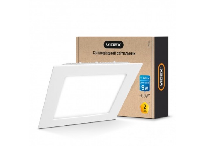 Светильник светодиодный встраиваемый VIDEX квадрат 9W 5000K 220V (24072)
