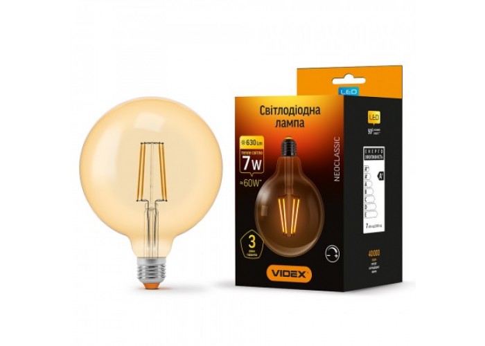 Лампа светодиодная VIDEX Filament G125FAD 7W E27 2200K 220V диммерная (24561)