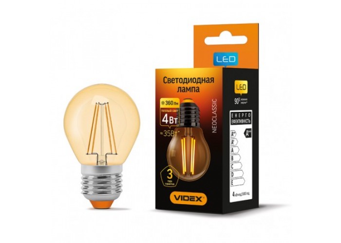 Лампа светодиодная VIDEX Filament G45FA 4W E27 2200K 220V (23690)