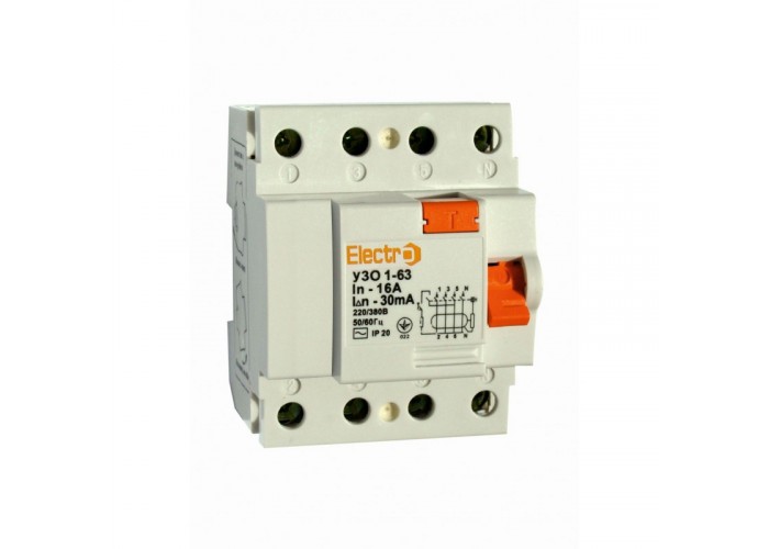 Дифференциальное реле ElectrO УЗО1-63 4 полюса 32А 100мА 4,5kA АС (45UZ63432Е100)
