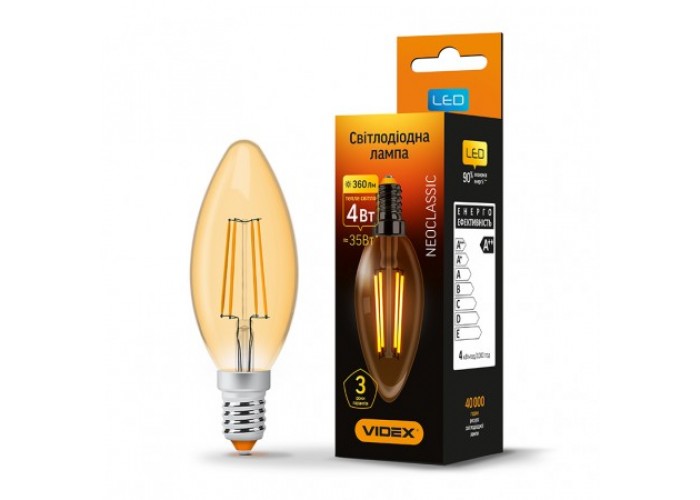 Лампа светодиодная VIDEX Filament C37FA 4W E14 2200K 220V (23682)