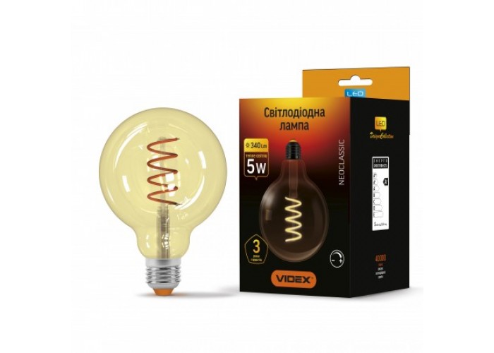 Лампа светодиодная VIDEX Filament G125FASD 5W E27 2200K 220V диммерная (25013)