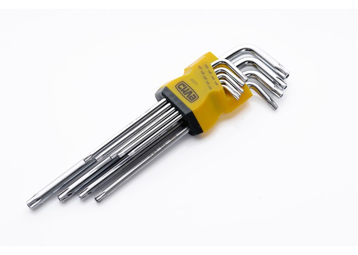Набор торцевых ключей Torx T10, T15, T20, T25, T27, T30, T40, T45, T50 длинных CrV (9шт) СИЛА