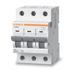 Автоматический выключатель Videx RESIST RS6 3п   6А С 6кА VF-RS6-AV3C06