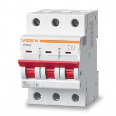Автоматичний вимикач Videx RESIST RS4 3п 16А З 4,5кА VF-RS4-AV3C16