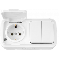Вимикач двоклавішний IP54 + розетка із з/к IP54 Bylectrica Пралеска Аква В-РЦ-659